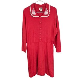 Joanie Bentia Vintage Inspired Floral Embroidered Collar Knitted Dress